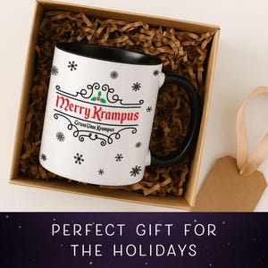 Krampus Christmas Mug 11oz, Merry Krampus Gift, Gothic Holiday Coffee Cup, Spooky Christmas Decor, Creepy Winter Mug, Dark Christmas image 4