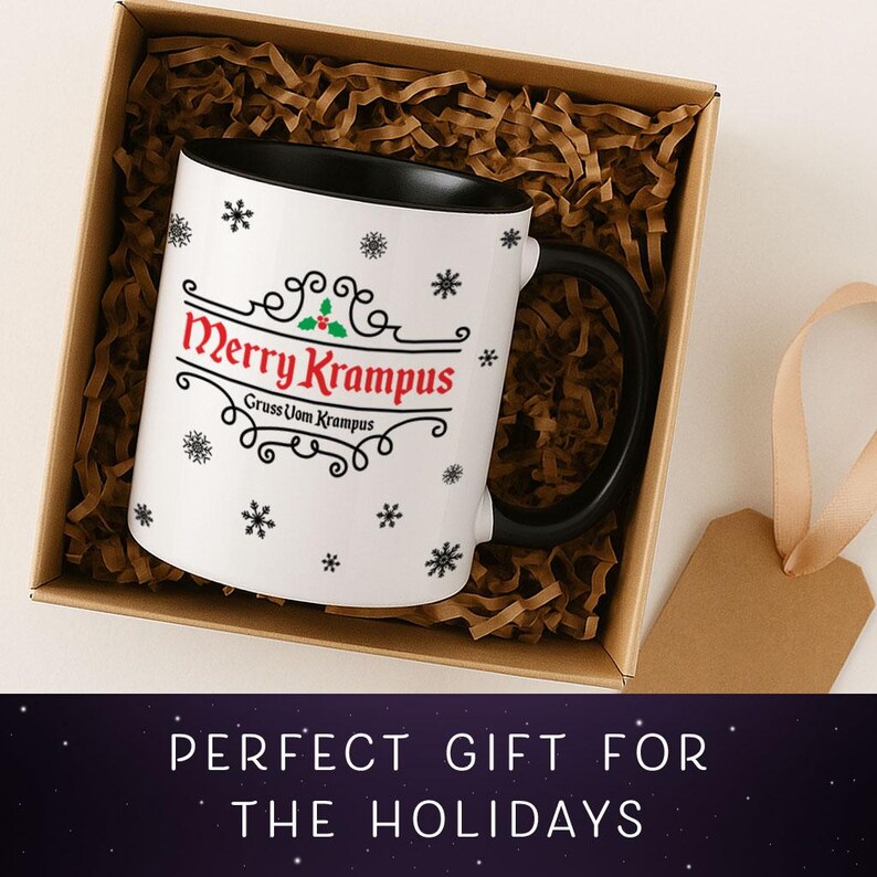 Krampus Christmas Mug 11oz, Merry Krampus Gift, Gothic Holiday Coffee Cup, Spooky Christmas Decor, Creepy Winter Mug, Dark Christmas image 4