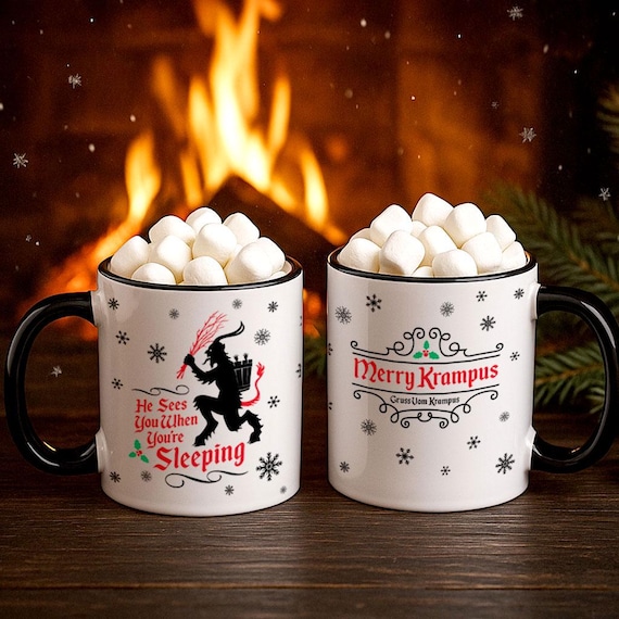 Krampus Christmas Mug 11oz, Merry Krampus Gift, Gothic Holiday Coffee Cup, Spooky Christmas Decor, Creepy Winter Mug, Dark Christmas
