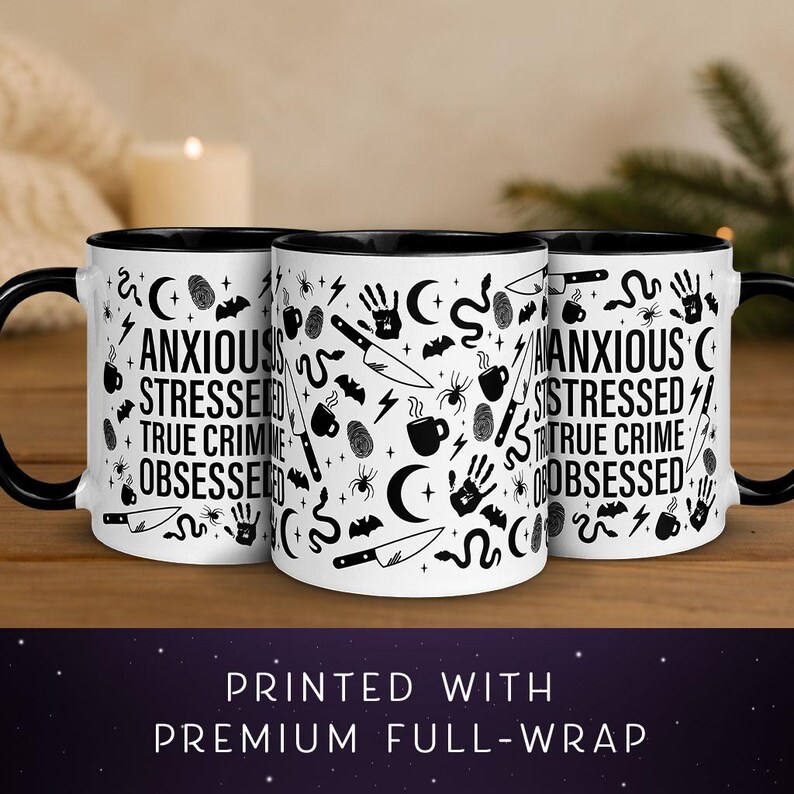 True Crime Obsessed Mug | Witchy Goth Coffee Cup | Gift for True Crime Junkies | Funny Gift for her | Murder Podcast Lover image 4
