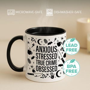 True Crime Obsessed Mug | Witchy Goth Coffee Cup | Gift for True Crime Junkies | Funny Gift for her | Murder Podcast Lover image 6