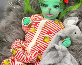 Custom Joyful partial silicone baby Green reborn doll GIRL