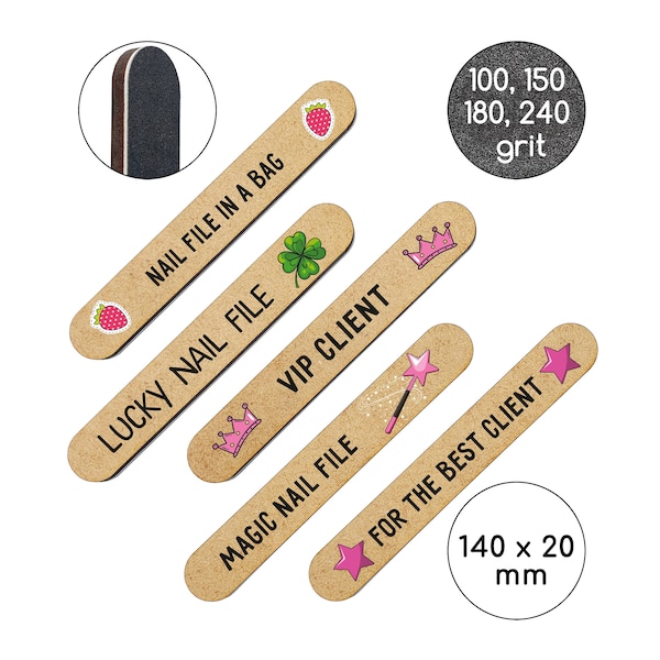 20 pcs Personalised Wooden ECO Mini manicure Nail File, + any your personal text/logo, Wood Sanding tool care, natural or artificial + GIFT