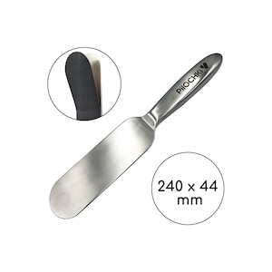 May include: A stainless steel foot file with a long handle and a wide, rounded blade. The file is 9.4 inches long and 1.7 inches wide. The text "the PIIOCHKI" is printed on the handle. A close-up shows the file's abrasive surface.