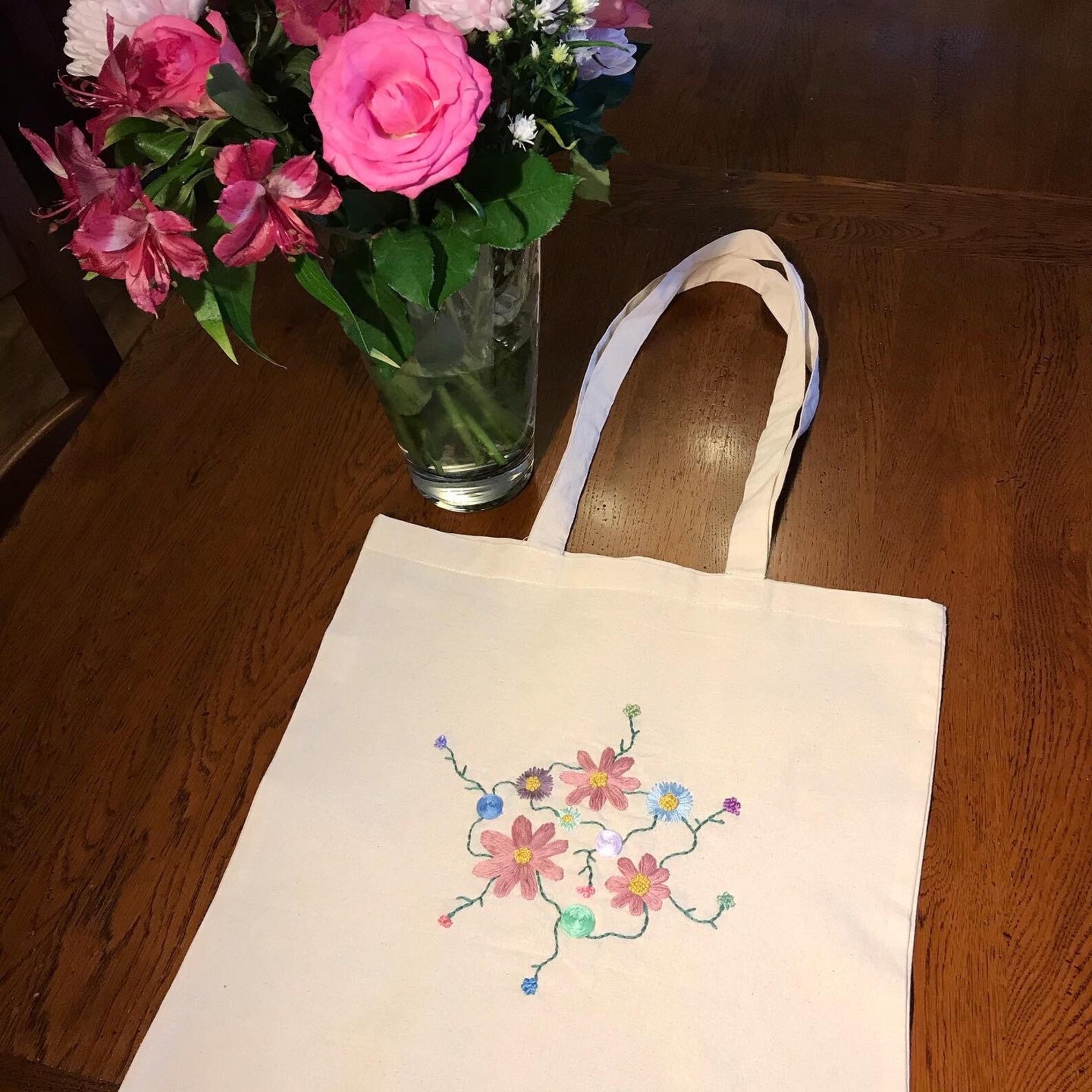 Embroidered Floral Tote flower tote floral embroidery Etsy