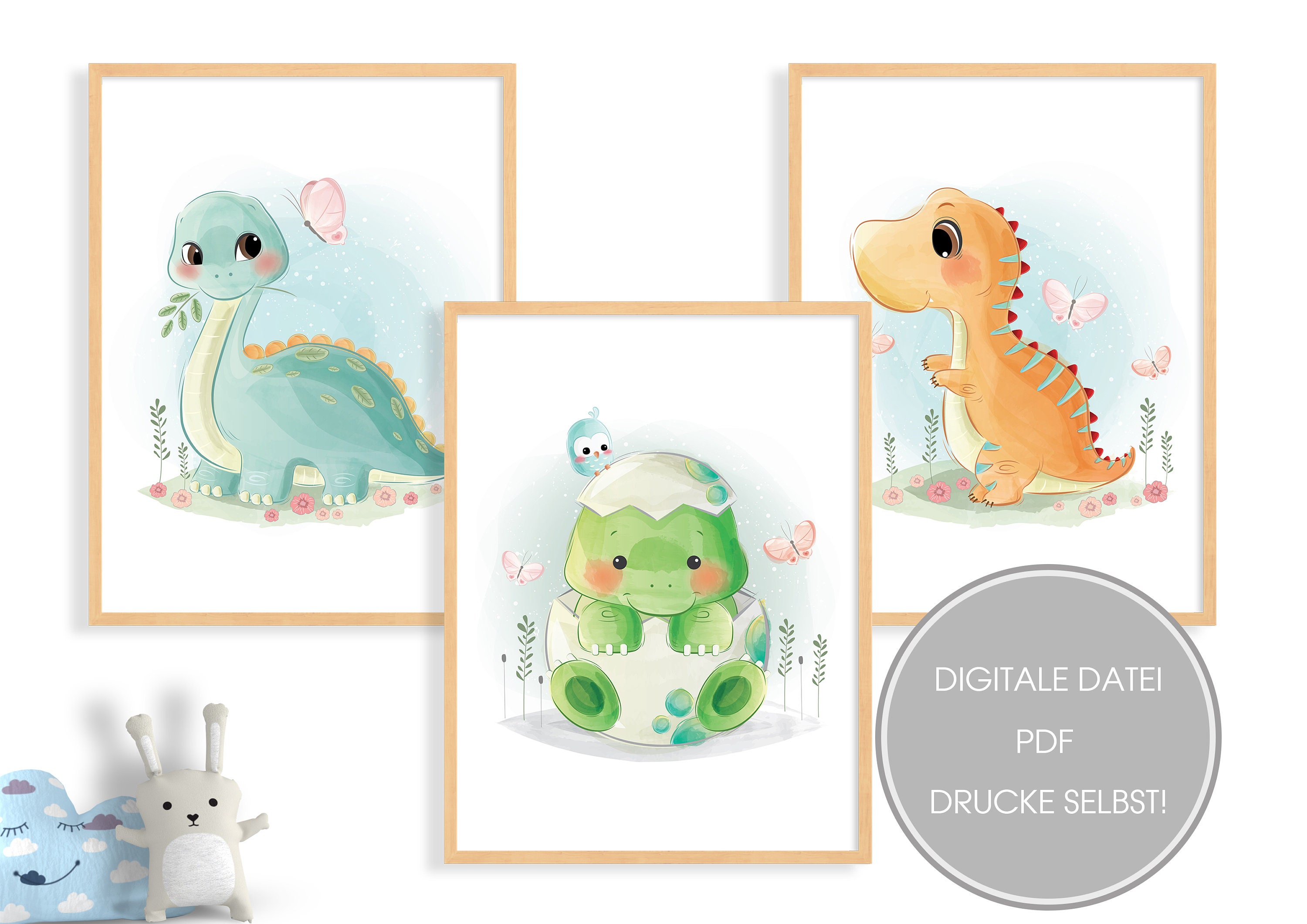 Kinderbild Kinderzimmer Dino Dinosaurier T-Rex 3er Set Poster | Etsy