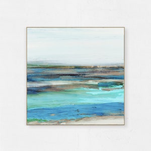 Large Square Abstract Printable Art, Digital Download, Beach Landscape Abstract Digital Print, Modern Art, 40x40, Teal Blue Beach Wall Art
