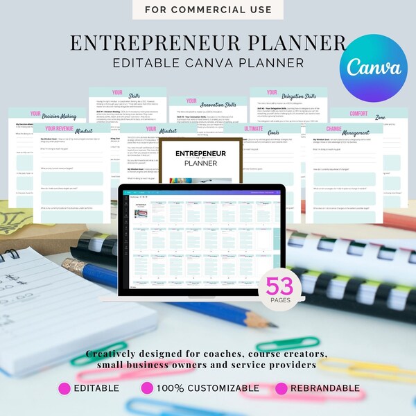 Entrepreneur's Planner | Entrepreneur Planner Canva Template | Coaching Tools