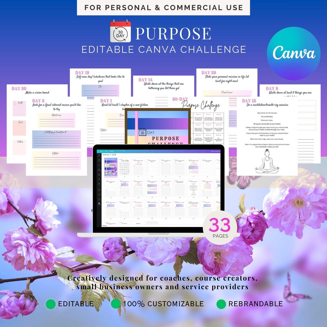 30 Day Purpose Challenge | Editable Templates | Editable Planners ...