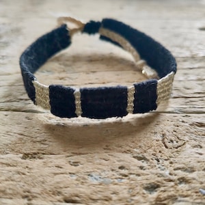 Boho Collection: Bracelet woven in matte black cotton and ultra fine matte gold thread - Hand woven on a small wooden loom - A lovely gift idea