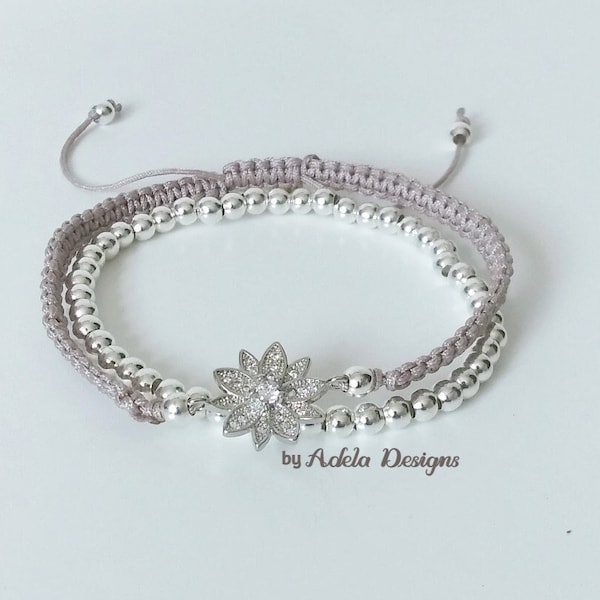 Silver Lotus Flower Charm Bracelets Duo. Silver Lotus Flower Charm. Buddhist Spiritual Bracelet. Healing Bracelet. Feng Shui Bracelet.