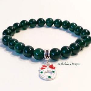 Christmas Wreath Bracelet. Christmas Bracelet. Green Agate Christmas Bracelet. Holiday Gift for her. Christmas Gift for Her.