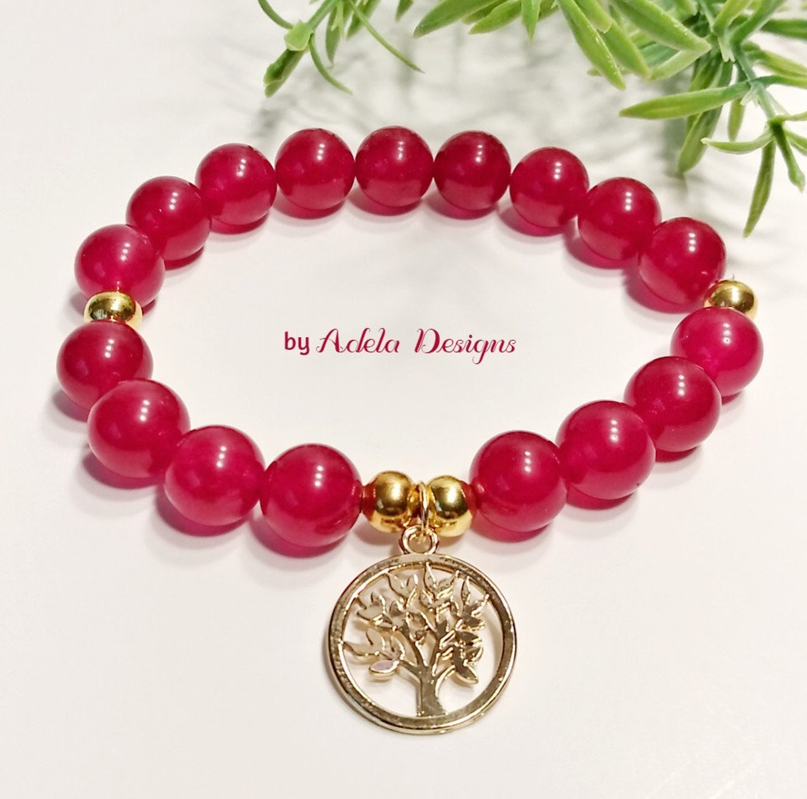 Pink Jade Feng Shui Bracelet. Tree of Life Bracelet. 10 Mm - Etsy