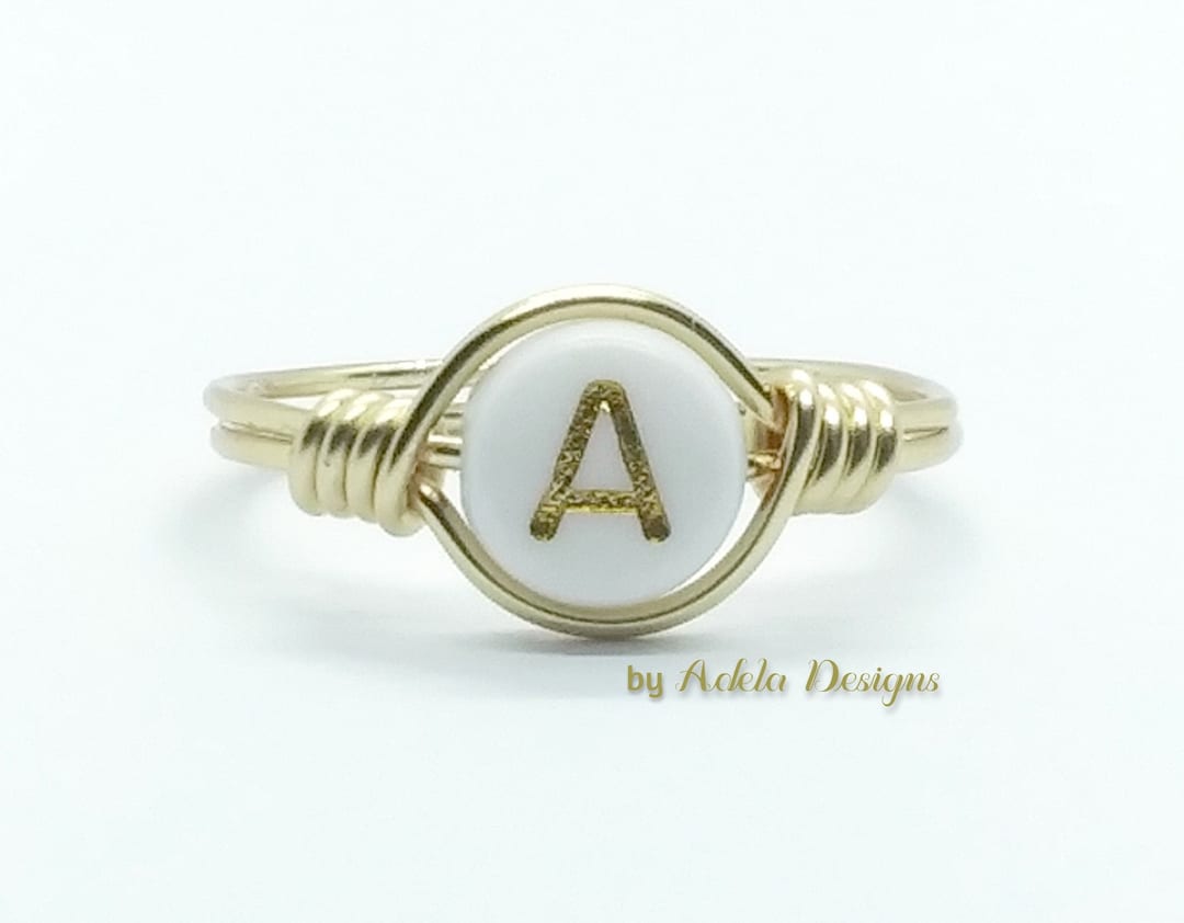 Personalized Initial Ring: Gold Plated Letter Bead Ring - Etsy