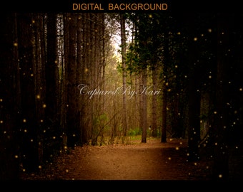 Dark forest and fireflies