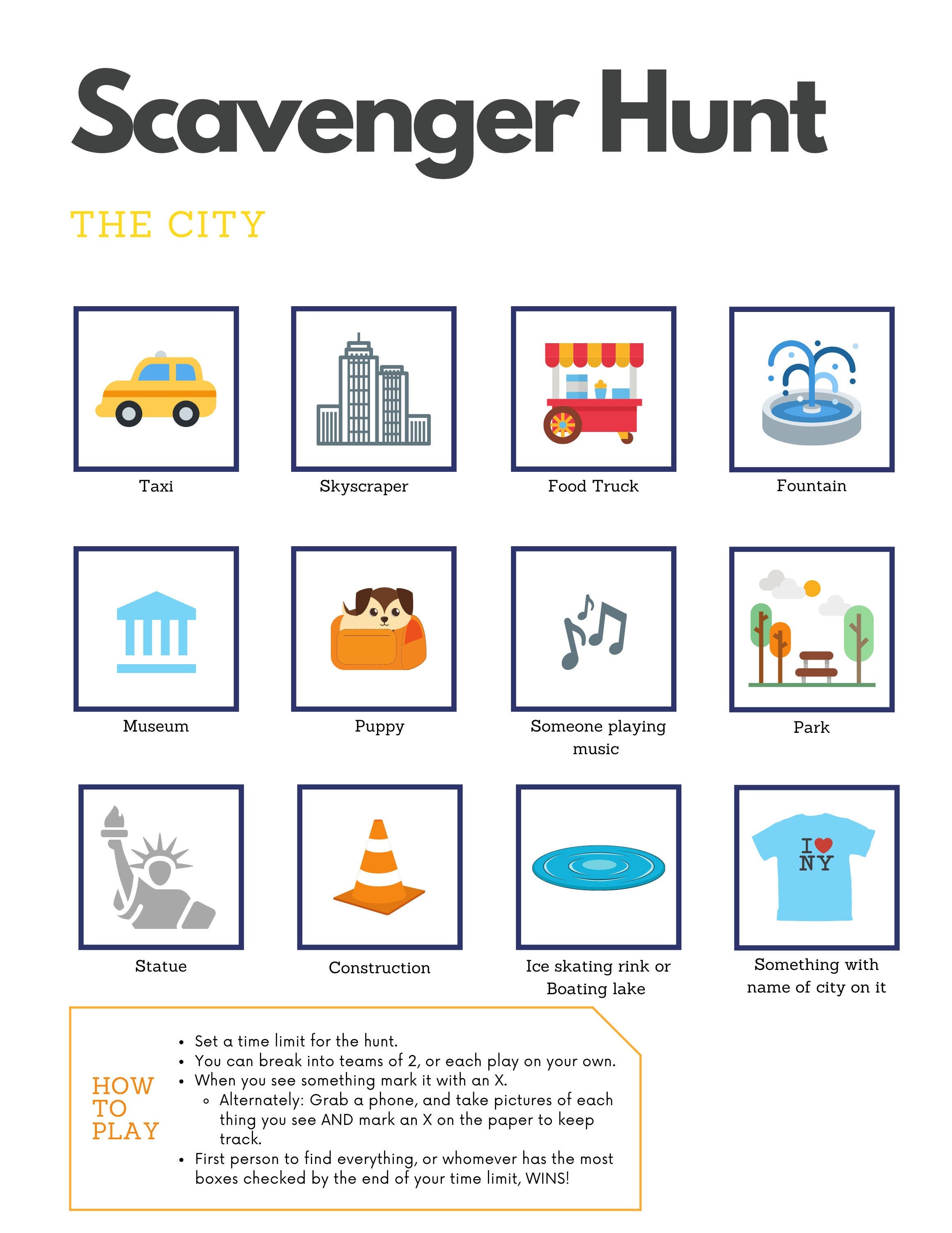 Scavenger Hunt for Kids the City. This Printable Outside Scavenger Hunt