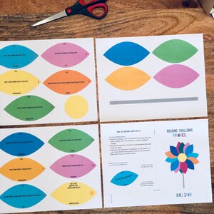 Puede incluir: Un gr&aacute;fico de desaf&iacute;o de lectura imprimible para ni&ntilde;os. El gr&aacute;fico presenta una colorida pi&ntilde;ata con las palabras "Reading Challenge Pinwheel" y "Have Fun!" El gr&aacute;fico tambi&eacute;n incluye instrucciones sobre c&oacute;mo usar el gr&aacute;fico y preguntas para hacer sobre el libro.