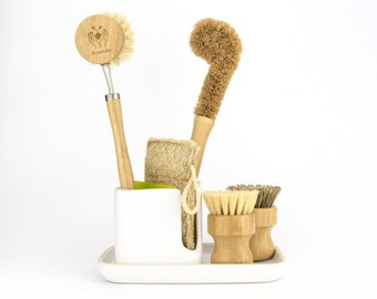 Ensemble de brosses à vaisselle zéro déchet | Cuisine zéro déchet | Brosse en bambou | Respectueux de l'environnement | Brosses biodégradables | Mode de vie durable | Sans plastique