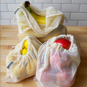 Ensemble de 9 sacs réutilisables Sacs à fruits et légumes en coton Sacs à fruits et légumes en filet Sacs d'épicerie réutilisables Zéro déchet Mode de vie durable image 1