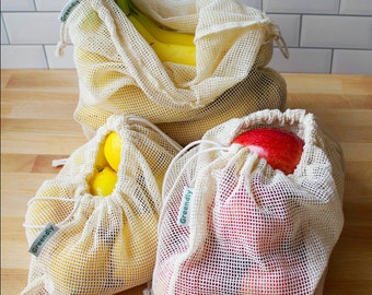 Set of 9 Reusable Produce Bags | Cotton Produce Bags | Mesh Produce Bags | Reusable Grocery Bags | Zero Waste |Sustainable Living