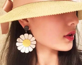 Pretty Daisy Earrings Bohemian, Large Katy Perry Style Summer Flower Earrings, Flower Drop Earrings Hippie Statement Sunflower Earrings