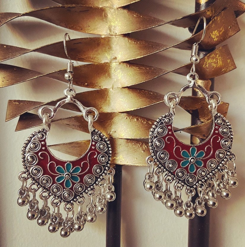 Lot 3 paires boucles d'oreilles bohème ethnique indien argenté - Montres & Bijoux
