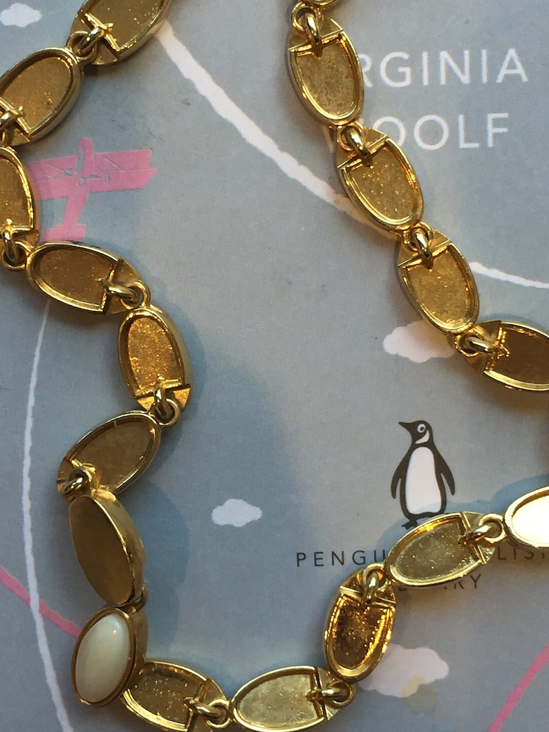 Vintage Gold and Enamel Oval Princess Length Necklace