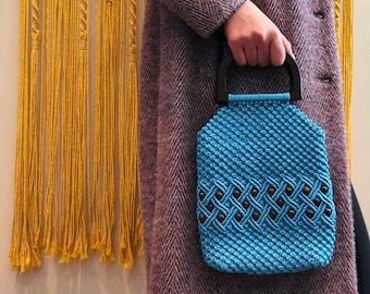 Macrame handbag Macrame purse with wooden handle macrame bag Christmas gift idea