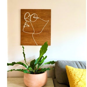 Single line drawing fiber art minimalist wall art wood sign wall painting modern decor image 1