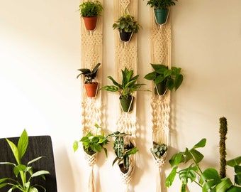 Macrame Wall Plant Hanger, 9-Plant Cotton Rope Tapestry, Boho Wedding Decor, Modern Handmade Art