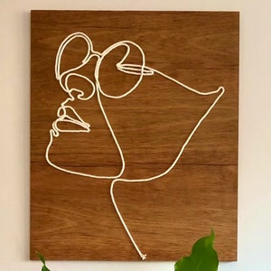Single line drawing fiber art minimalist wall art wood sign wall painting modern decor image 2