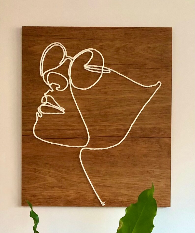 Single line drawing fiber art minimalist wall art wood sign wall painting modern decor image 2
