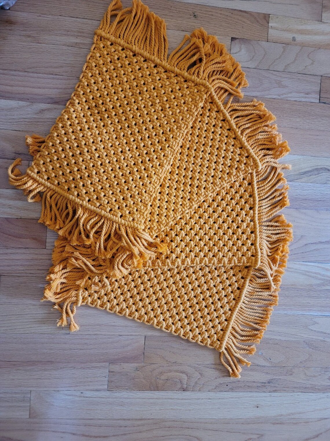 Handmade macrame placemats yellow, orange, natural cotton rectangular
