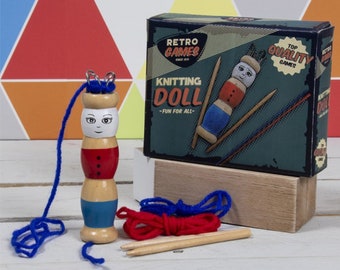 Wooden Vintage Style French Knitting Doll with Wool