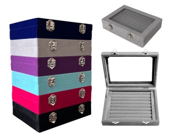 Jewellery Storage Velvet Box Organiser Ring Display Tray Jewellery Case Holder - Lined Box