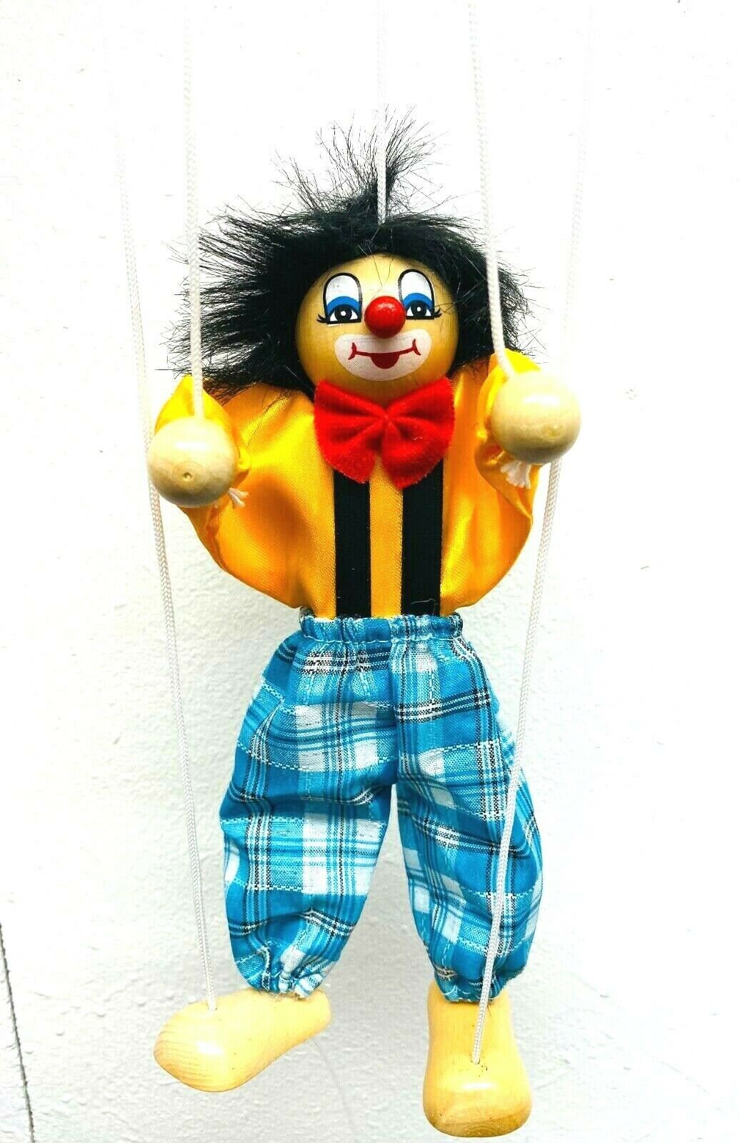 Funny Toy Pull String Puppet Clown Wooden Marionette Toy Joint Activity Doll Vintage