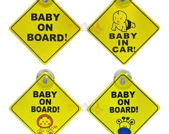 Baby on Board Sign for Car, Kids Safety Warning Signs with Suction Cups