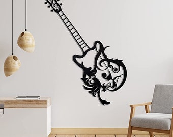 Solo Floral Guitar Black Acrylic Sheet Laser Cut Wall Art Decor Musician Gift Best For Home Office