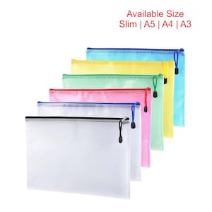 Monedero de plástico Zip Lock Bolsas de archivo Bolsas de documentos Bolsillo A3 / A4 / A5 / A6 - Pack de 6