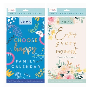 Family Calendar 2025 Five Column Monthly Wall Organiser Floral Quotes Design