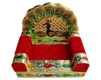 Peacock Meenakari Singhashan Handcrafted Wooden Stand For Temple Best gift in Wedding, Birthday