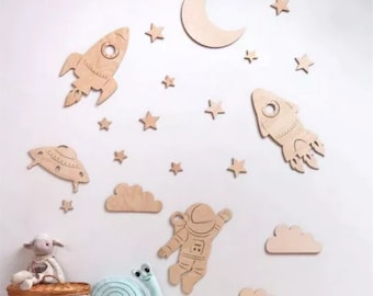 Astronaut and sky Shape Space Theme Wooden Laser Cut Craft Home Wall Decor