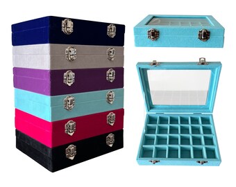 Jewellery Storage Velvet Box Organiser Ring Display Tray Jewellery Case Holder - Grid Box