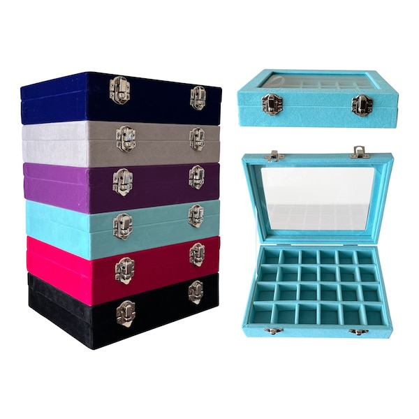 Jewellery Storage Velvet Box Organiser Ring Display Tray Jewellery Case Holder - Grid Box