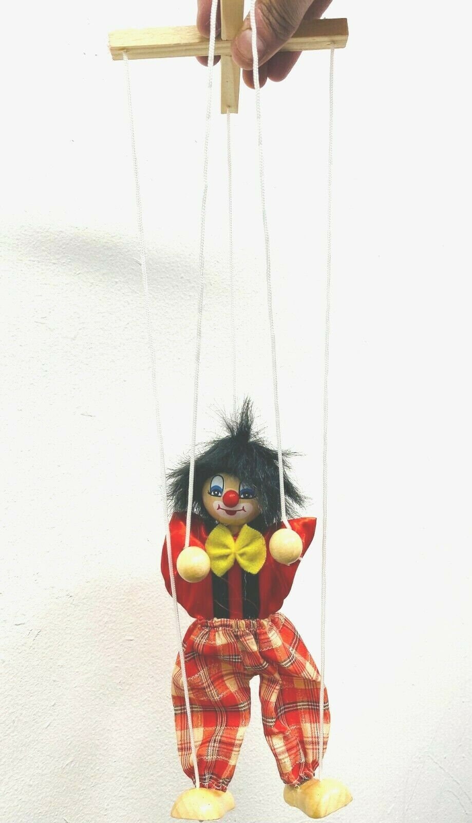 Funny Toy Pull String Puppet Clown Wooden Marionette Toy Joint Activity Doll Vintage