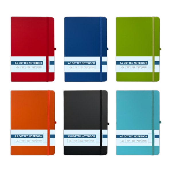 A5 Gestippelde Pagina's Notebook Hardback Journal Pad 120 GSM Papier Met Achterzak