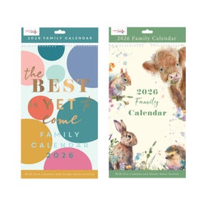 Family Calendar 2026 Five Column Monthly Wall Organiser Animals & Positive Quotes Design