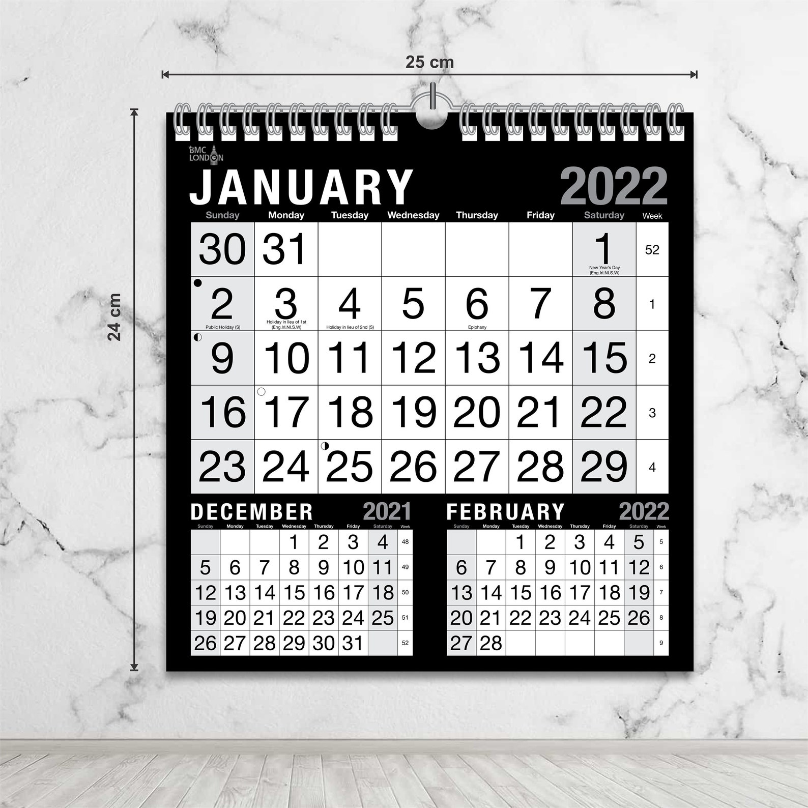 2022 Calendar Wall Slim Desk Large 3 Months Monthly Weekly Etsy