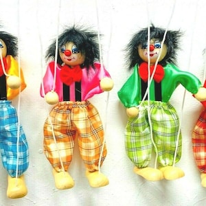 Wooden Retro Pull string puppet Clowns Marionette Joint Activity For Kids