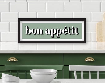 Bon Appetit Print, Framed Bon Appetit Print, Kitchen Prints French, Kitchen Decor Bon Appetit, Dining Room Prints, Slogans Prints French